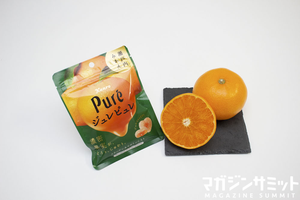 AI味覚センサーで最も果実に近いと検証されたあのみかん味グミと本物の...
